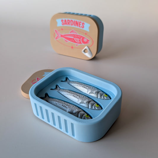 Sardine Tin Clicker Large — novelty fidget toy shaped like a sardine tin, made in Geelong by Elevated Expressions
