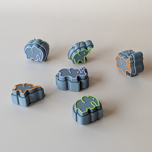 Elephant Clicker desk and pocket fidget toy — clicky or silent switch, three unique shapes